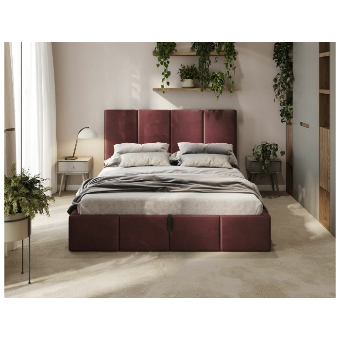 Bett in Bordeaux mit weichem Kopfteil